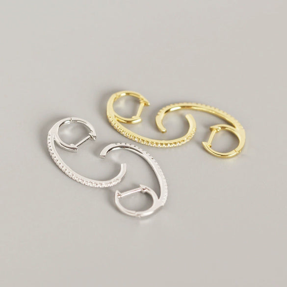 Silver Geometric Electroplated Hanging Ear Buckle And Stud Earrings