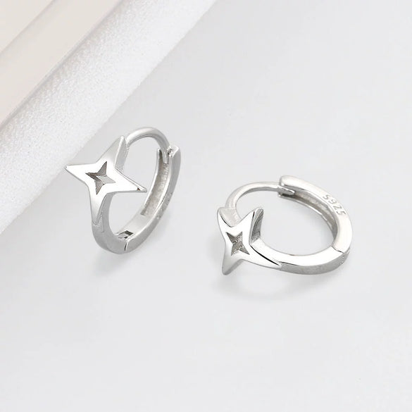 Silver 925 Geometric Flash Star Earrings For Women With Electroplating