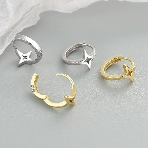 Silver 925 Geometric Flash Star Earrings For Women With Electroplating