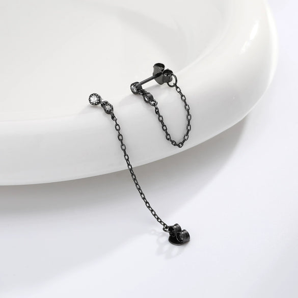 Silver 925 Geometric Inlaid Zircon Light Luxury Round Tassel Earrings
