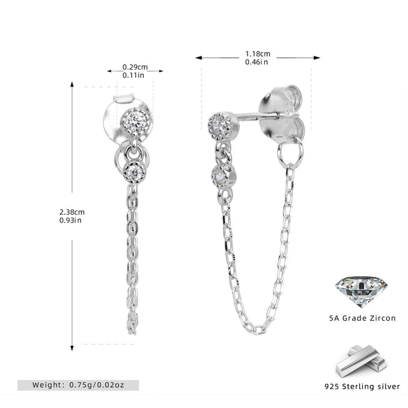 Silver 925 Geometric Inlaid Zircon Light Luxury Round Tassel Earrings