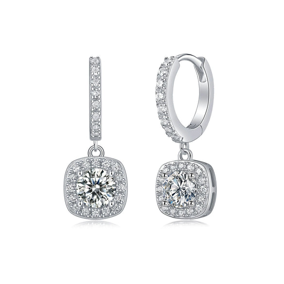Silver 925 Geometric Long Square Moissanite Inlay Women's Earrings Retro Elegant Style