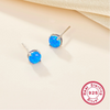 925 Silver Geometric Opal Earrings With Four Claws Electroplated For Women And Men