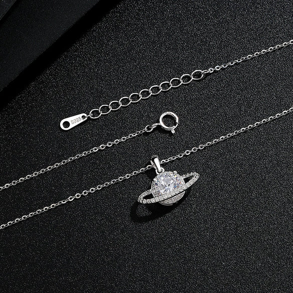 Silver Geometric Planet Surround Necklace For Women