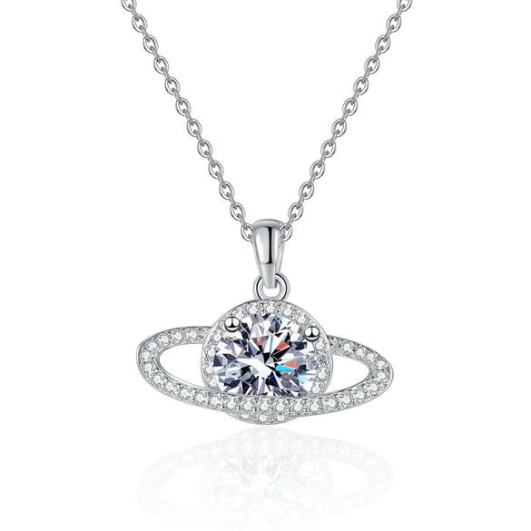 Silver Geometric Planet Surround Necklace For Women