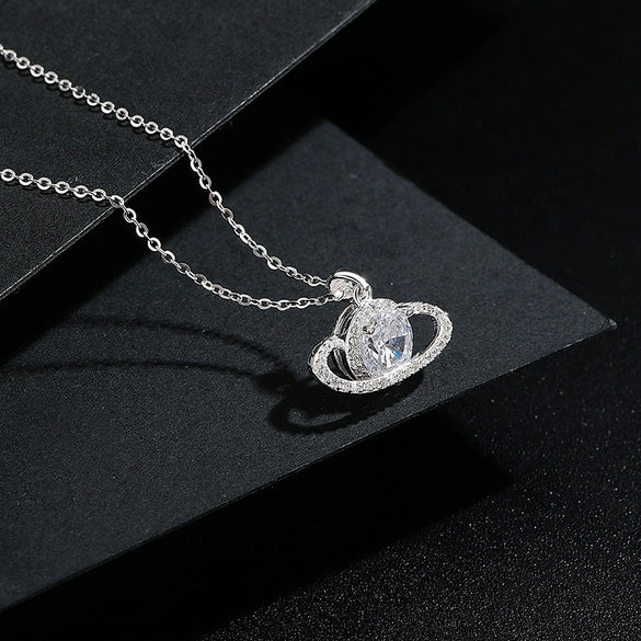 Silver Geometric Planet Surround Necklace For Women