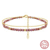Silver Geometric Simple Style Women's Anklet With S925 Gold Beads And Purple Mica Double Chain