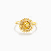 Silver Geometric Sunflower Ring With Gold Foil And Zircon Electroplating For Women