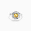 Silver Geometric Sunflower Ring With Gold Foil And Zircon Electroplating For Women
