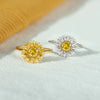 Silver Geometric Sunflower Ring With Gold Foil And Zircon Electroplating For Women