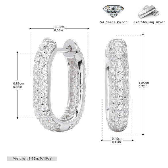Silver 925 Geometric Ushaped Oval Inlaid Zircon Earrings For Women