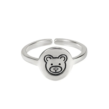 Silver Han Ge S925 Sterling Silver Mini Cartoon Bear Ring Female Stylish Retro Minimalism Fresh Student Jewelry