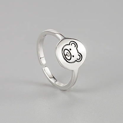 Silver Han Ge S925 Sterling Silver Mini Cartoon Bear Ring Female Stylish Retro Minimalism Fresh Student Jewelry