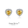 Silver Heart Shape Earrings With Yellow Diamond Studs Hypoallergenic Jewelry