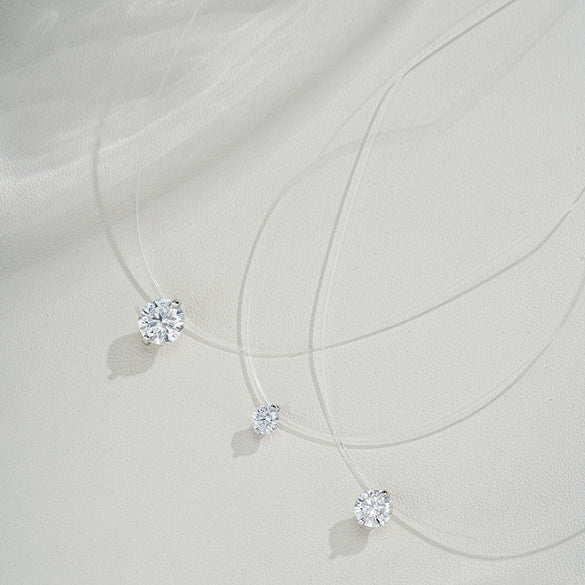 Silver Heart Shape Pendant Invisible Necklace For Women