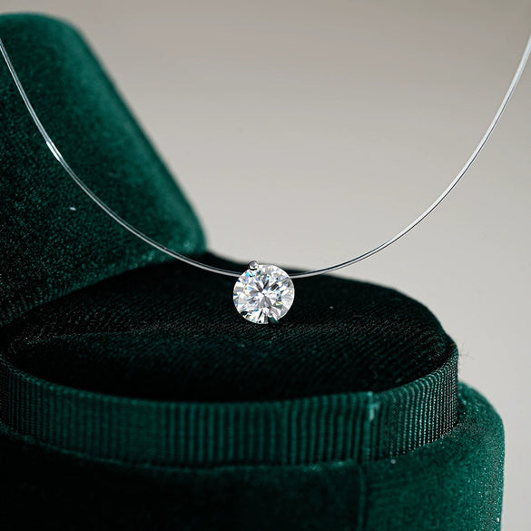 Silver Heart Shape Pendant Invisible Necklace For Women