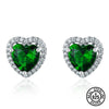 925 Silver Heartshaped Earrings With Green White Zirconium And Emerald Gem Seiko Plated
