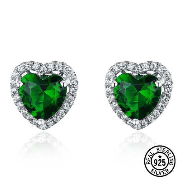 925 Silver Heartshaped Earrings With Green White Zirconium And Emerald Gem Seiko Plated