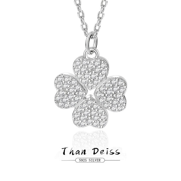 Silver Heartshaped Fourleaf Clover Necklace With Microinlaid Diamond