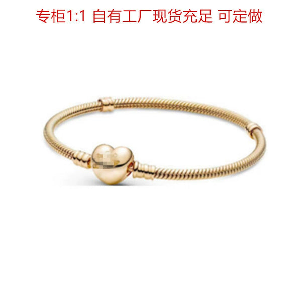 925 Silver Heartshaped Snake Chain Bracelet With Geometric Design In Gold Tone And Rose Gold Tone For Women And Men
