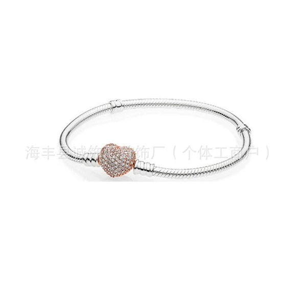 925 Silver Heartshaped Snake Chain Bracelet With Geometric Design In Gold Tone And Rose Gold Tone For Women And Men