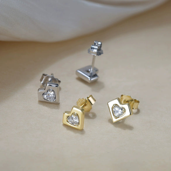 Silver 925 Heartshaped Zircon Earrings Electroplated Niche Ins Cold Style