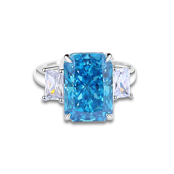 Silver 925 High Carbon Diamond Aquamarine Geometric Light Luxury Ring For Women