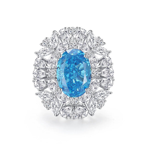 Silver 925 High Carbon Diamond Aquamarine Geometric Light Luxury Ring For Women