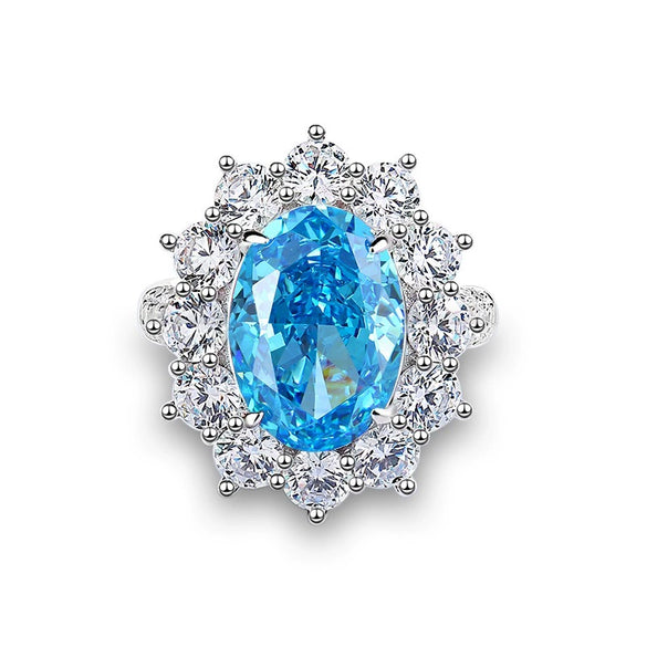 Silver 925 High Carbon Diamond Aquamarine Geometric Light Luxury Ring For Women