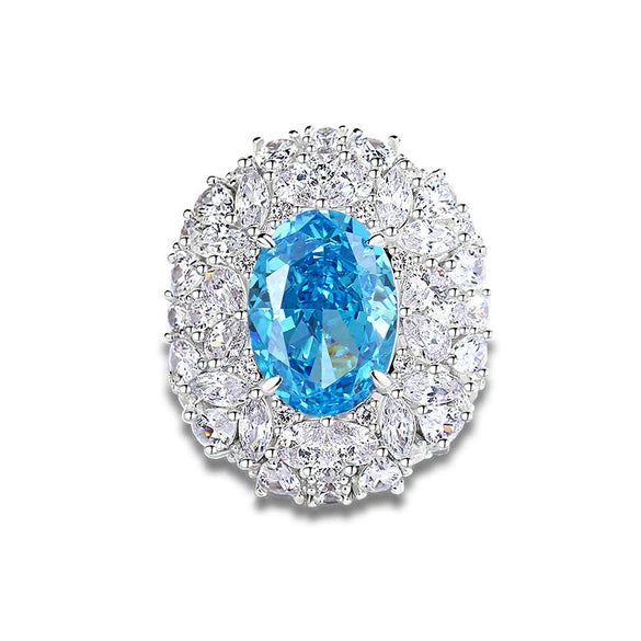 Silver 925 High Carbon Diamond Aquamarine Geometric Light Luxury Ring For Women