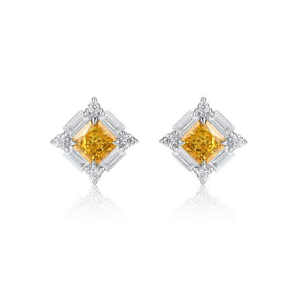 Silver 925 High Carbon Diamond Geometric Square Women's Earrings Set With Precious Stones