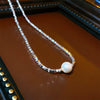 Silver Imitation Pearls And Zircon Geometric Clavicle Necklace For Women Set With Pearls