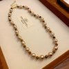 Silver Imitation Pearls And Zircon Geometric Clavicle Necklace For Women Set With Pearls