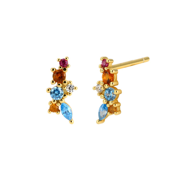 925 Silver Inlaid Color Zircon Geometric Earrings Diamond Design Women's Jewelry
