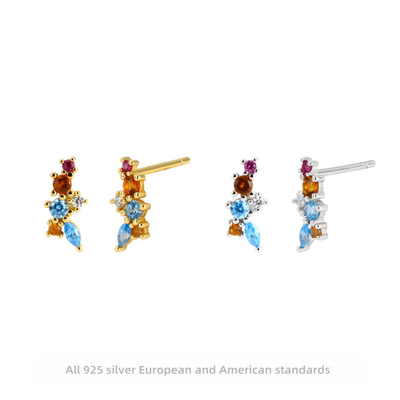 925 Silver Inlaid Color Zircon Geometric Earrings Diamond Design Women's Jewelry