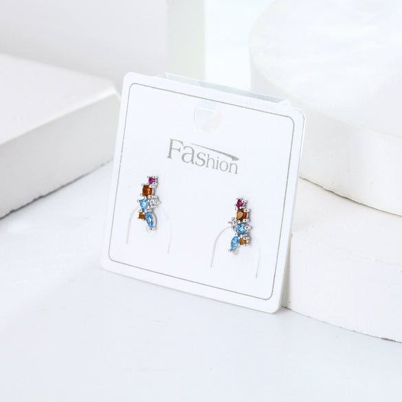 925 Silver Inlaid Color Zircon Geometric Earrings Diamond Design Women's Jewelry