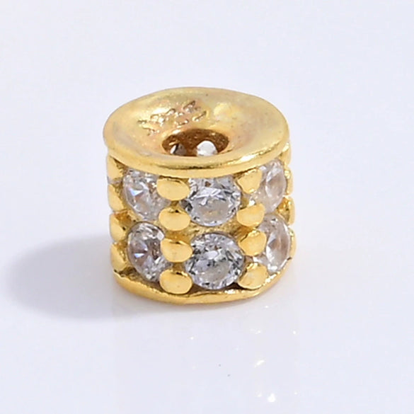 Silver Inlaid Zirconia Multilayered Cylinder Wheel Round Beads Bracelet Necklace Loose Beads