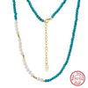 Silver Jewelry Baroque Imitation Pearl Turquoise Necklace Geometric Drop Shape Electroplated For Women