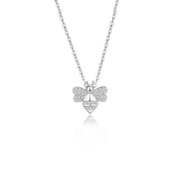 Silver Jewelry Bee Pendant Necklace With Geometric Design And Diamond Treatment For Women