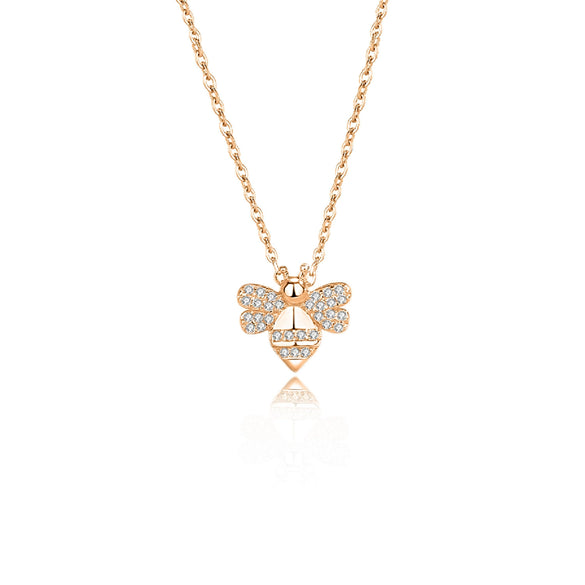 Silver Jewelry Bee Pendant Necklace With Geometric Design And Diamond Treatment For Women