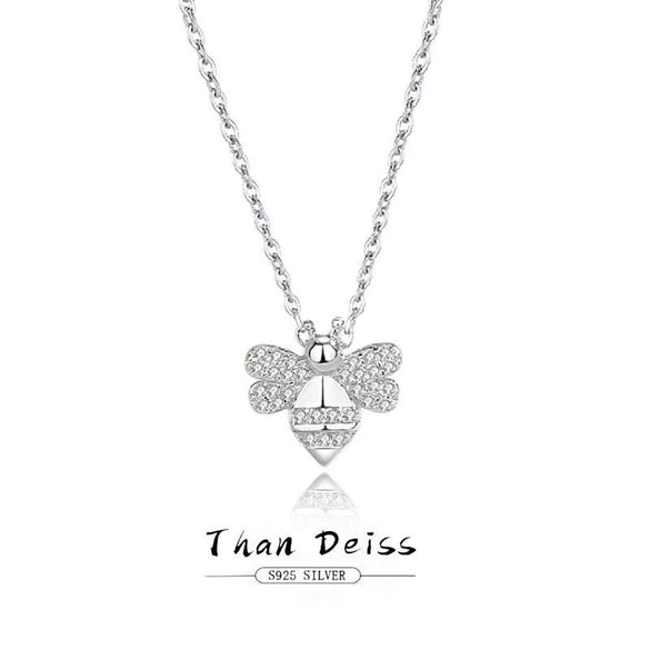 Silver Jewelry Bee Pendant Necklace With Geometric Design And Diamond Treatment For Women
