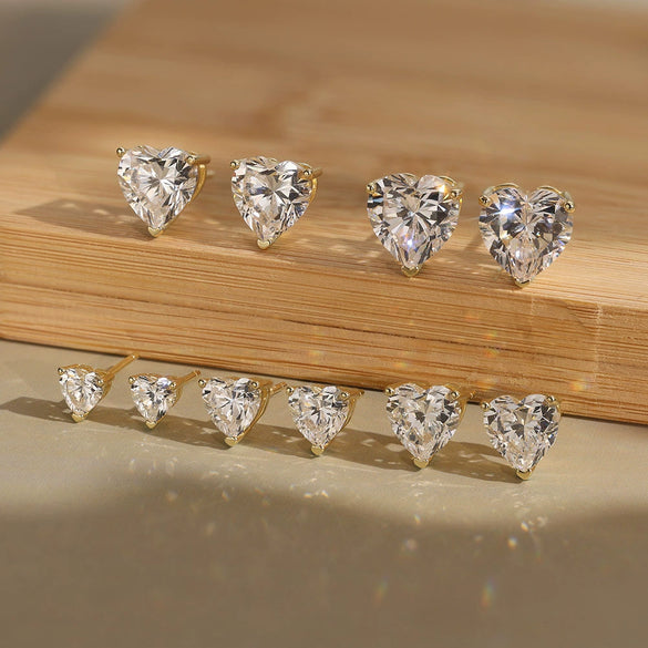 Silver Jewelry 925 Silver Geometric Heartshaped Electroplated Zircon Earrings For Women And Students