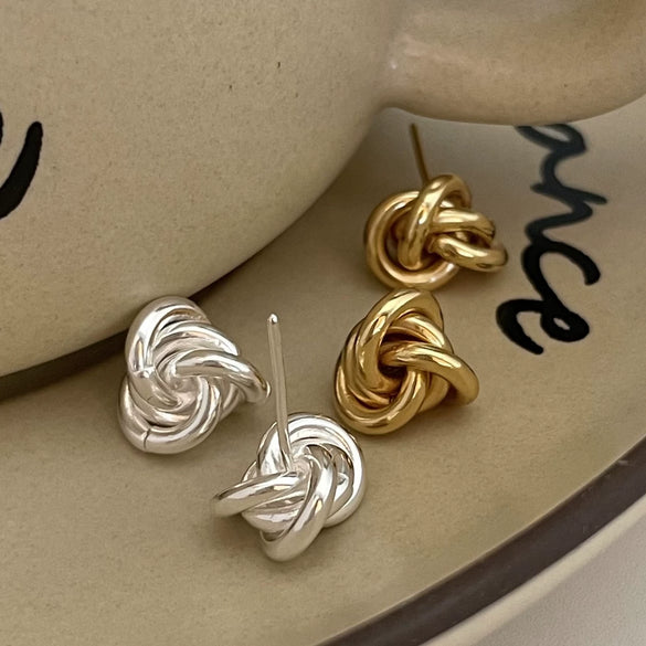 Silver Knot Drop Shape Earrings Set With Pearls Simple Fashion Style