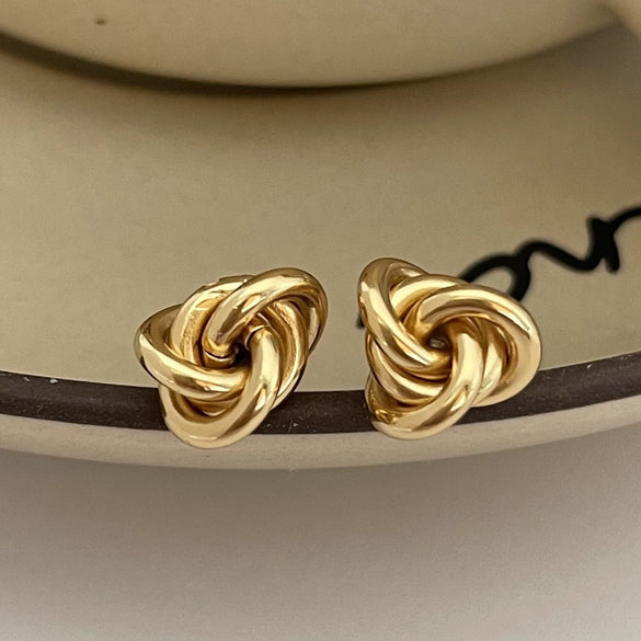 Silver Knot Drop Shape Earrings Set With Pearls Simple Fashion Style