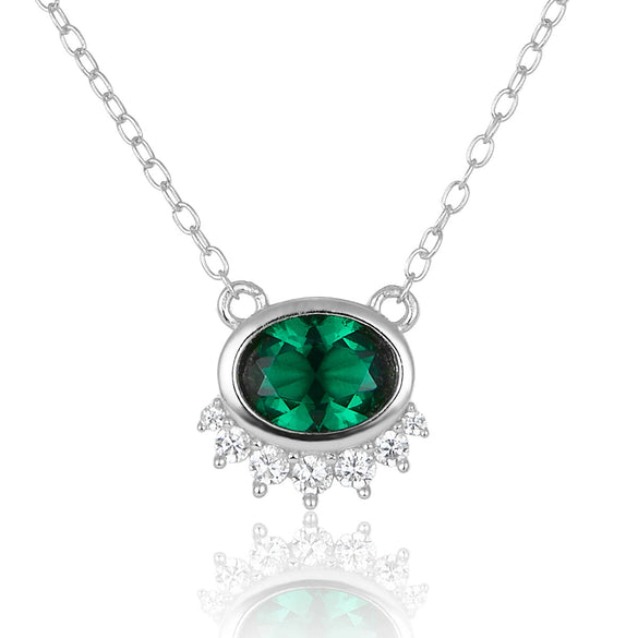 925 Silver Light Luxury Retro Clavicle Chain With Green Zircon Geometric Design For Women
