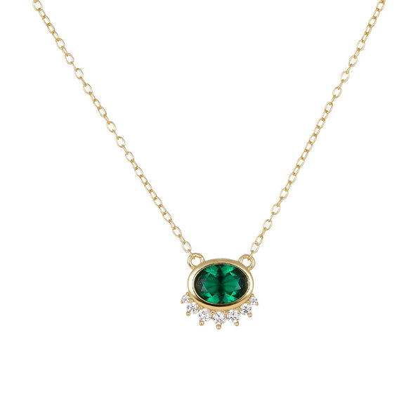 925 Silver Light Luxury Retro Clavicle Chain With Green Zircon Geometric Design For Women