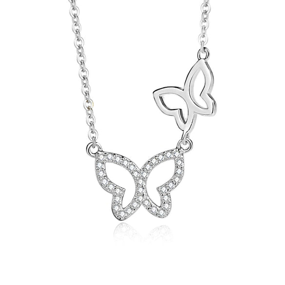 Silver Microinlaid Diamond Butterfly Necklace For Women