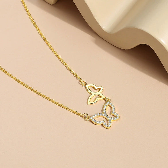 Silver Microinlaid Diamond Butterfly Necklace For Women