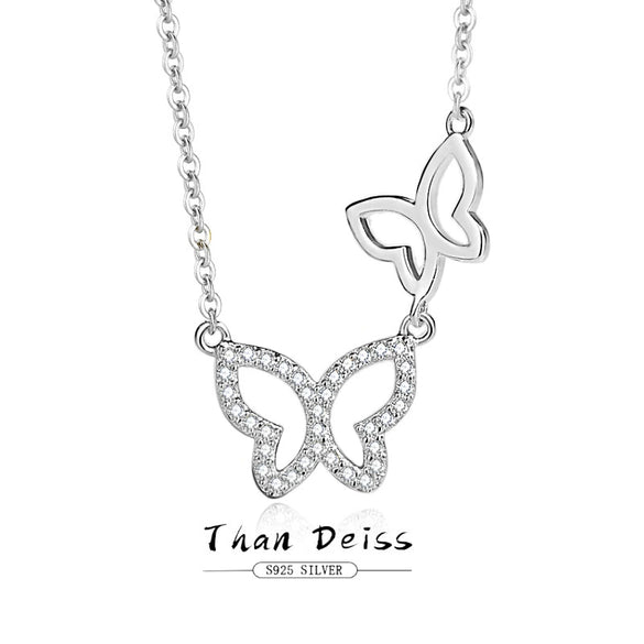 Silver Microinlaid Diamond Butterfly Necklace For Women