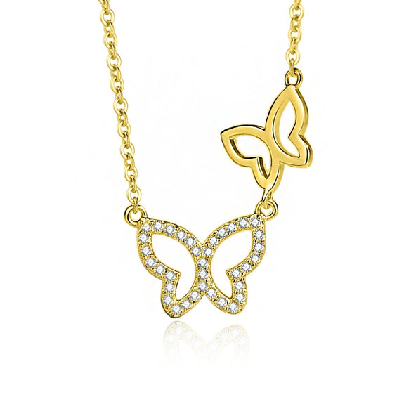 Silver Microinlaid Diamond Butterfly Necklace For Women